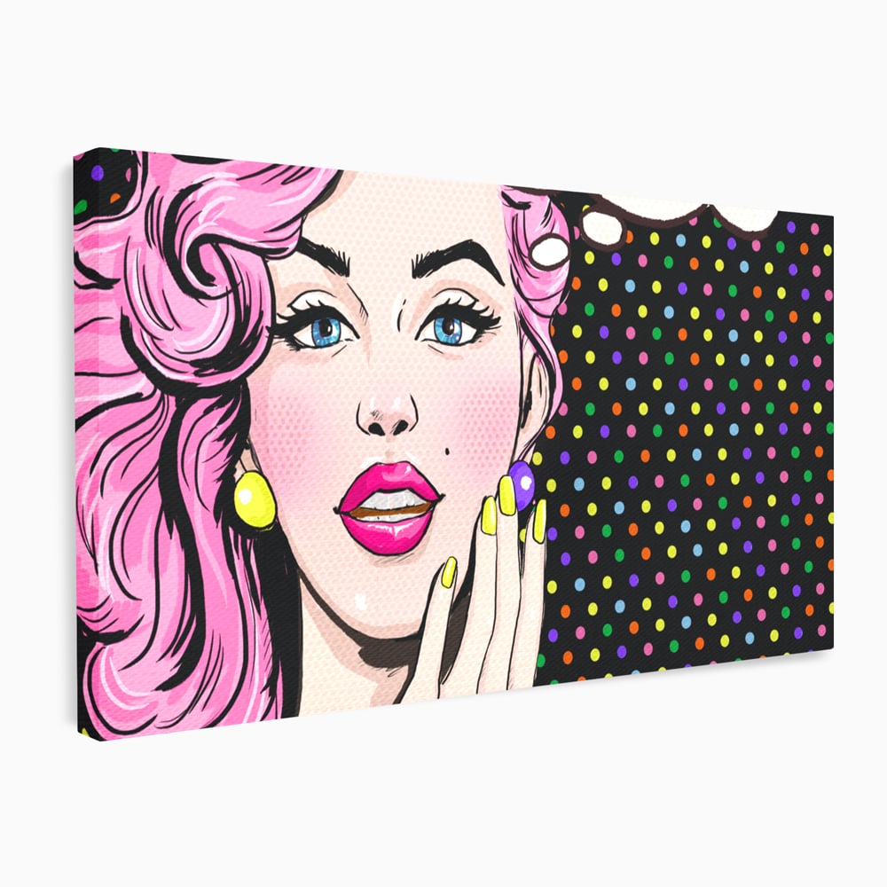 Tablou canvas cu ilustratie pop art cu femeie, fara rama, pe sasiu de lemn